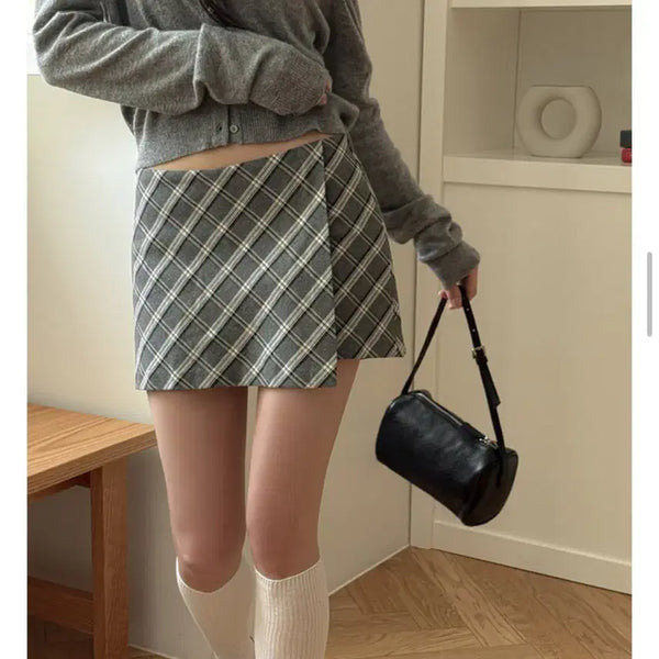 [BUNJANG] K-Club Choose Check Wrap Mini Skirt Pants / [새상품] 케이클럽 츄즈 체크 랩 미니 스커트 팬츠 치마바지 블랙업