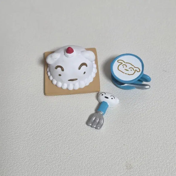 [BUNJANG] White Dog (Shiro) Cake, Coffee Cup, and Fork Figure Gacha Bundle Set / 흰둥이 케이크,커피잔, 포크 피규어 가챠 일괄