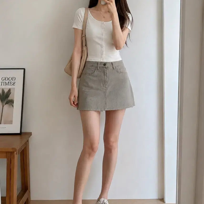 [BUNJANG] WIZ.D Denim Mini Skirt with Built-in Shorts / WIZ.D 데님 치마바지 미니스커트