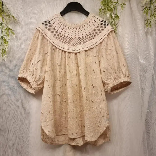 [BUNJANG] Thursday Island Knit Patch Cotton Blouse - Size S / 새옷 S 니트 패치 면 블라우스 써스데이아일랜드