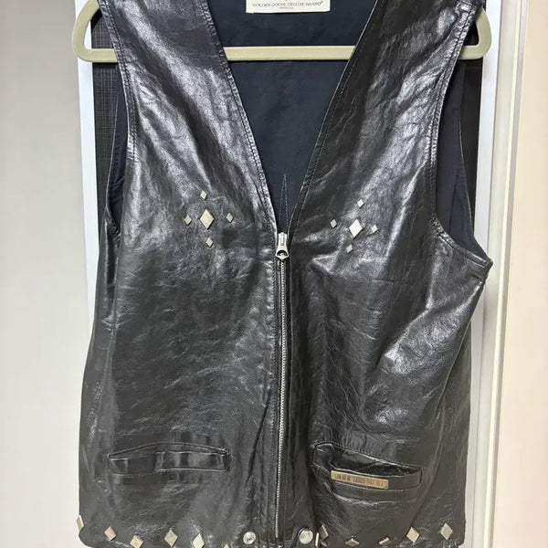 [BUNJANG] Golden Goose Calfskin Leather Studded Vest Black XS / 골든구스 카프스킨 레더 스터드 베스트 블랙 size xs