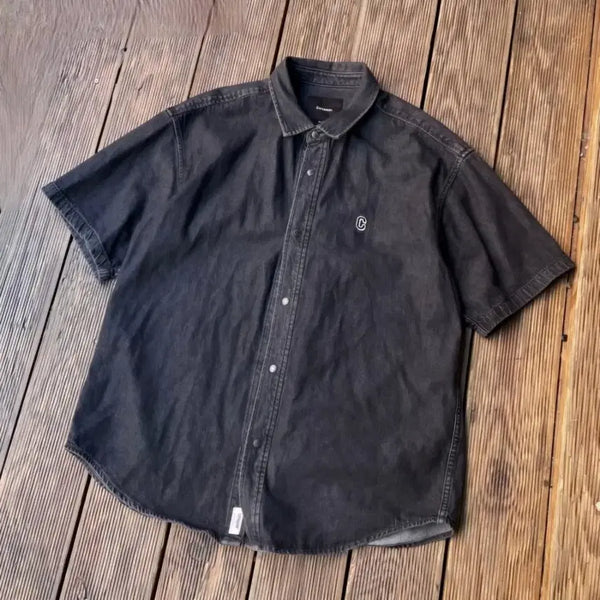 [BUNJANG] Covernat Black Denim Short Sleeve Shirt XL / (XL) 커버낫 흑청 데님 반팔 셔츠