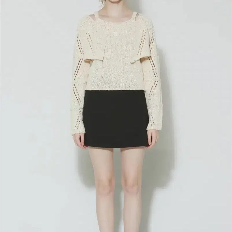 [BUNJANG] ADIT Ivory Knit Cardigan Set / ADIT 아딧 크롭 니트 가디건 세트