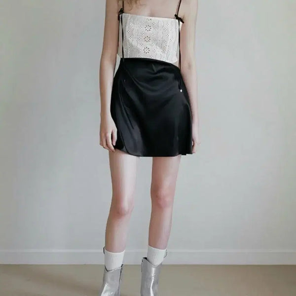 [BUNJANG] OVERDUELAYER Lagoon Lace Satin One-Piece Dress Black / 오버듀플레어 lagoon lace satin ops black 라군