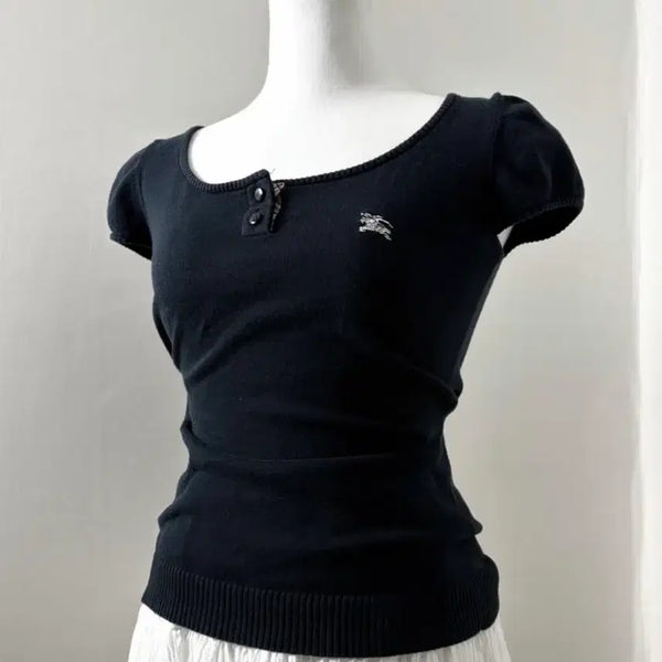 [BUNJANG] Burberry Blue Label Square Neck Short Sleeve Knit / 버버리 반팔(착샷ㅇ