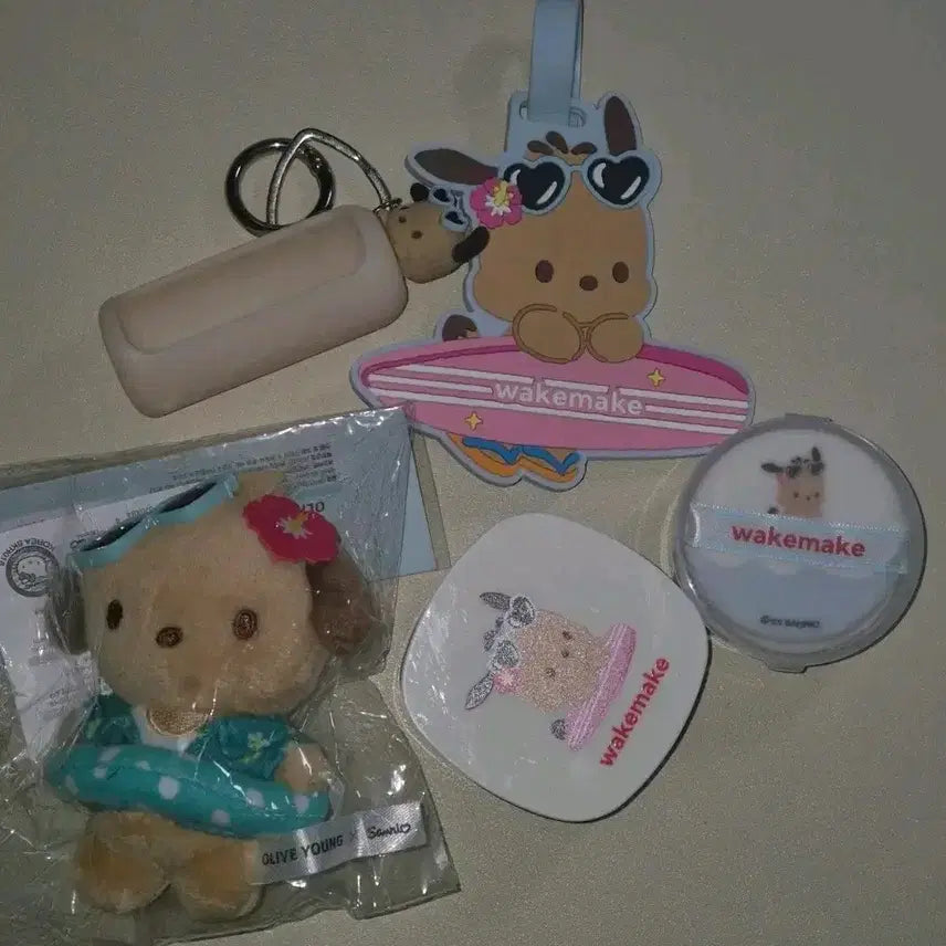 [BUNJANG] Tanning Pouchako Luggage Tag + Keyring + WakeMake 01 Pale Clear Bundle Set / 올영 태닝포차코 러기지택+키링+러기지택+웨이크메이크 01 페일클리어 일괄