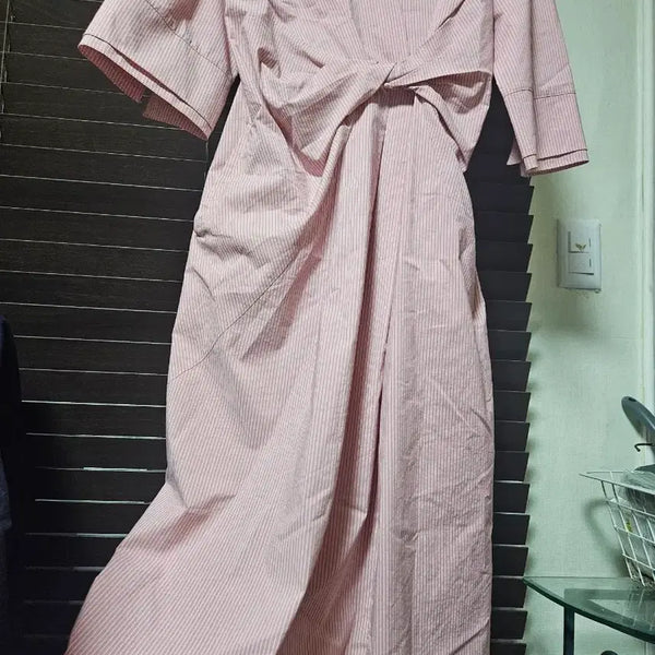 [BUNJANG] ON&ON Pink Stripe Wrap Style Long Dress / 온앤온 핑크 스트라이프 랩 스타일 롱 원피스