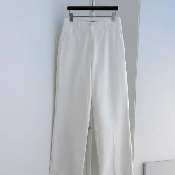 [BUNJANG] White Cotton Slacks - Semi Wide Fit / 교신안함)화이트 코튼 슬랙스