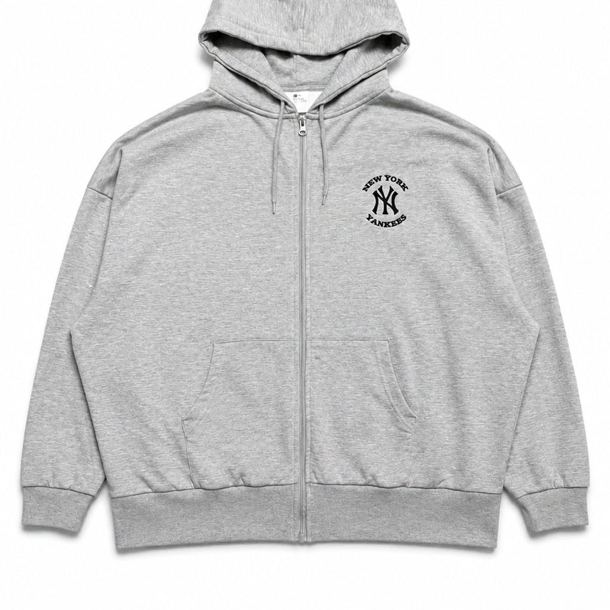 [BUNJANG] MLB New York Yankees Heather Grey Oversized Hoodie Zip-Up / JPN 일본 빈티지 캐주얼 MLB 뉴욕양키스 그레이 오버핏 후드집업