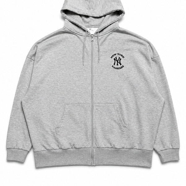[BUNJANG] MLB New York Yankees Heather Grey Oversized Hoodie Zip-Up / JPN 일본 빈티지 캐주얼 MLB 뉴욕양키스 그레이 오버핏 후드집업