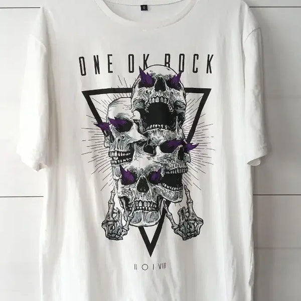[BUNJANG] ONE OK ROCK Skull Print Short Sleeve T-Shirt M / ONE OK ROCK 해골 프린팅 반팔 티셔츠 M사이즈 기장약간길게나옴
