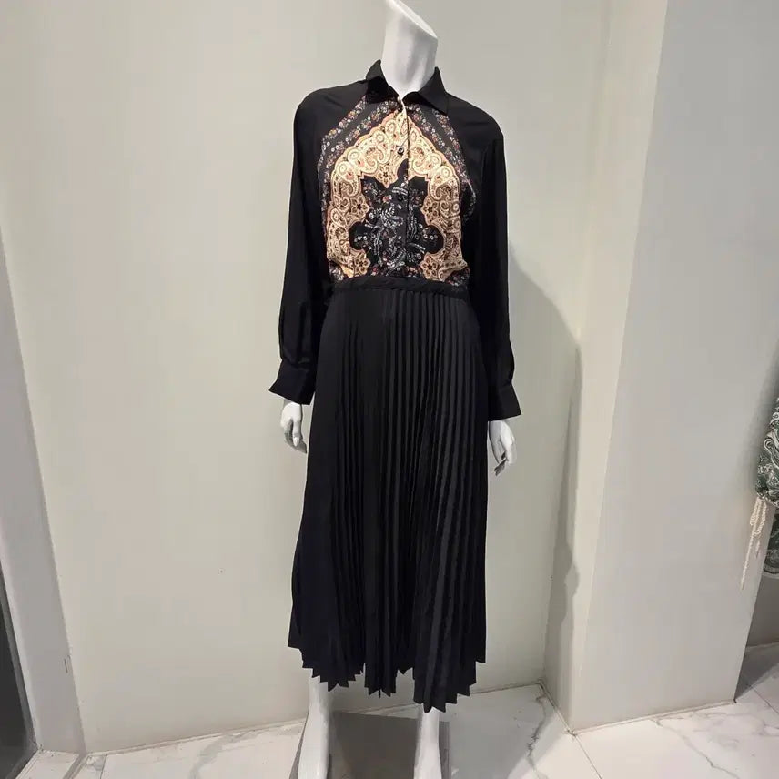 [BUNJANG] Elegant Ethnic Paisley Pleated Maxi Dress / 롱 플리츠 원피스 [새상품]고급스러운 에스닉 페이즐리 배색