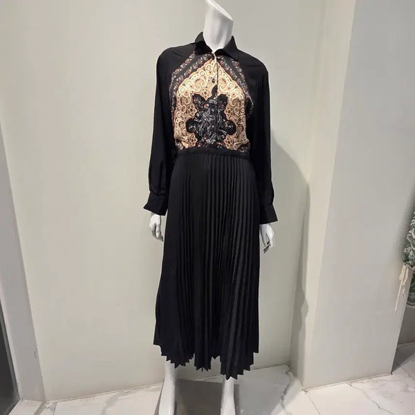 [BUNJANG] Elegant Ethnic Paisley Pleated Maxi Dress / 롱 플리츠 원피스 [새상품]고급스러운 에스닉 페이즐리 배색