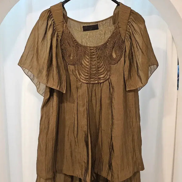 [BUNJANG] Mine by Handsome Brown Embroidered Blouse / 한섬 마인 블라우스