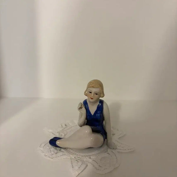 [BUNJANG] Vintage French Porcelain Figurine - Woman in Blue Swimsuit / 빈티지 프랑스 포슬린 여인 피겨린 아르데코 오브제