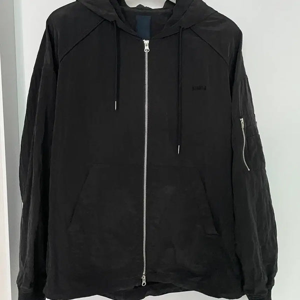 [BUNJANG] Juun.J 22SS Synthetic Nylon MA-1 Hooded Zip-Up Black / 22SS 준지 화섬 나일론 MA-1 후드집업 블랙