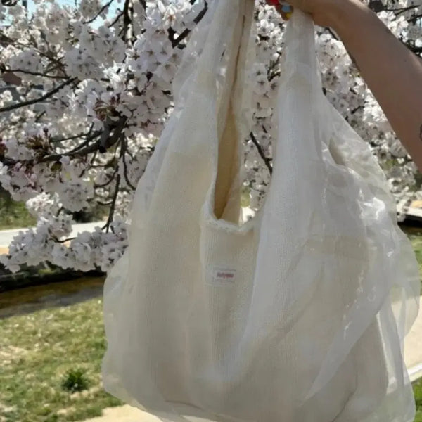 [BUNJANG] Ivory Organza Fairy Knit Spring Bag / (새상품) 아이보리 오간자 페어리 러블리 니트 봄 가방