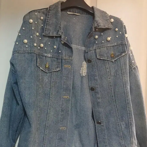 [BUNJANG] Pearl Detail Denim Jacket / 가격내림.진주 디테일 데님 청자켓 77