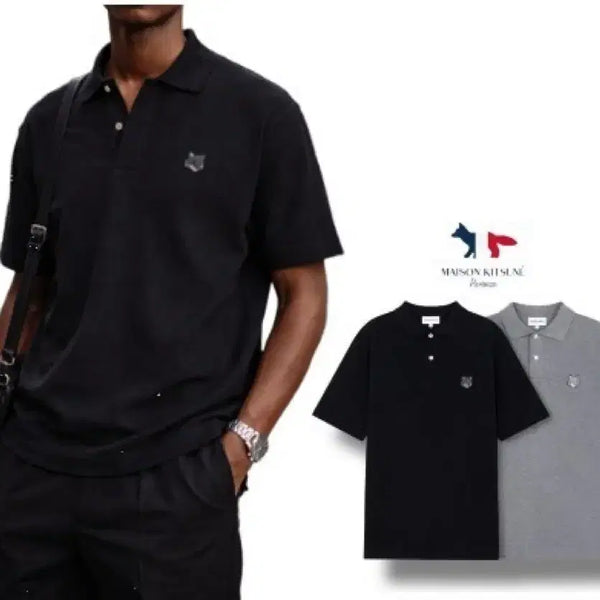 [BUNJANG] Maison Kitsuné Fox Embroidery Short Sleeve Polo T-Shirt / 메종키츠네 폭스 자수 반팔 폴로티 블랙/그레이 행사할인