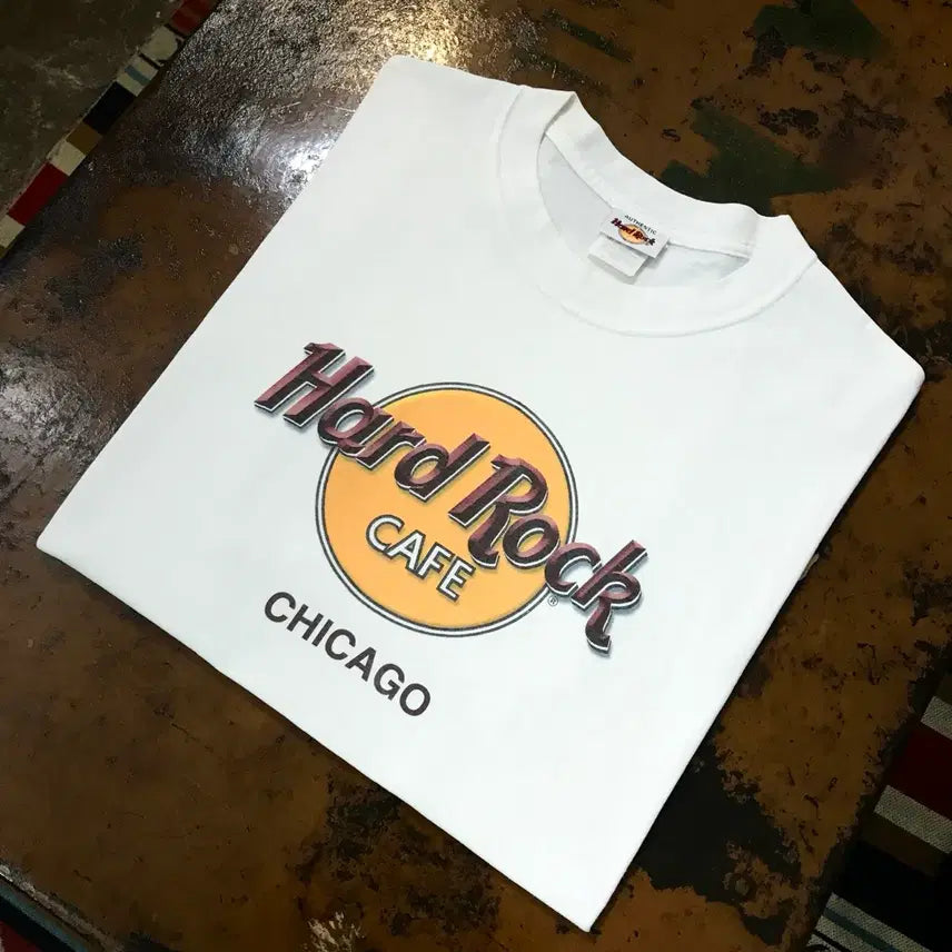 [BUNJANG] Hard Rock Cafe Chicago White Short Sleeve T-Shirt Men's XL (110) / 하드락카페 시카고 화이트 숏 슬리브 반팔티 남성 110 사이즈