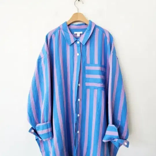 [BUNJANG] Plus Size 34th Stripe Linen Blend Shirt / ON 34th 스트라이프 셔츠