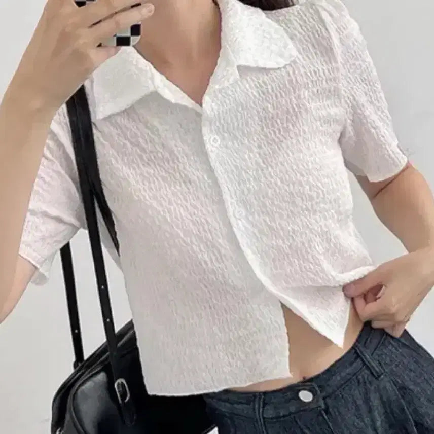 [BUNJANG] Collar Half Sleeve Blouse / 카라 반팔 블라우스