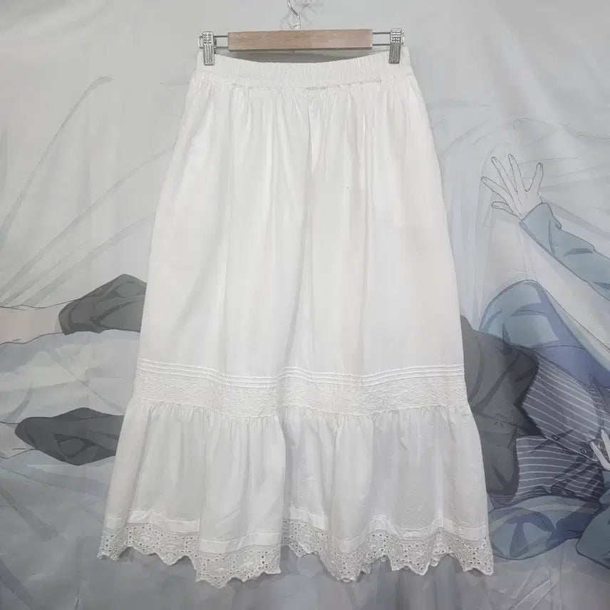 [BUNJANG] SM2 White Lace Detail Long Skirt / SM2 화이트  롱 스커트