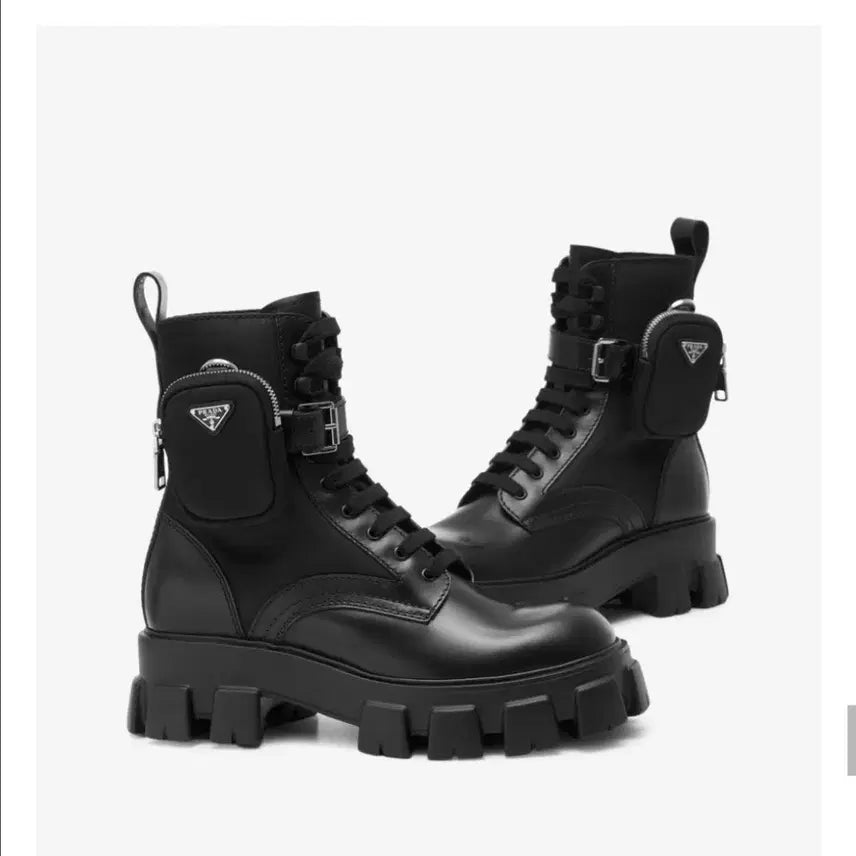 [BUNJANG] Prada Monolith Brushed Leather Nylon Combat Boots Size 9 / 프라다 모놀리스 브러시드 가죽 나일론 컴뱃 부츠 9사이즈