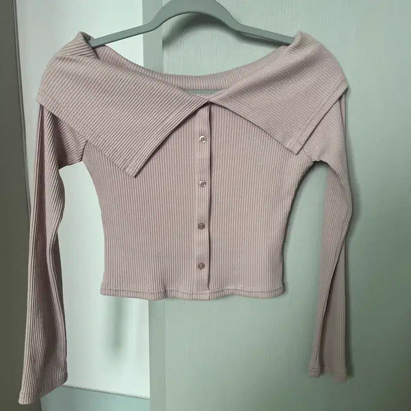 [BUNJANG] Off-Shoulder T-Shirt Toned-Down Pink / 보세 오프숄더 티셔츠 톤다운핑크 새상품