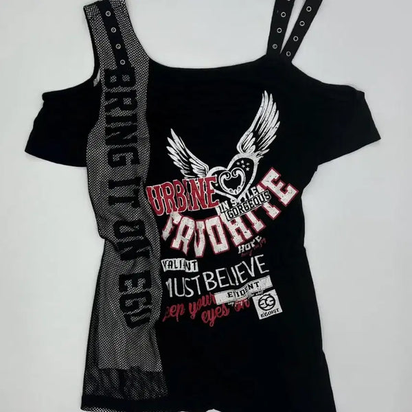 [BUNJANG] Egoist Punk Off-Shoulder T-Shirt / 에고이스트 펑크 오프숄더 티