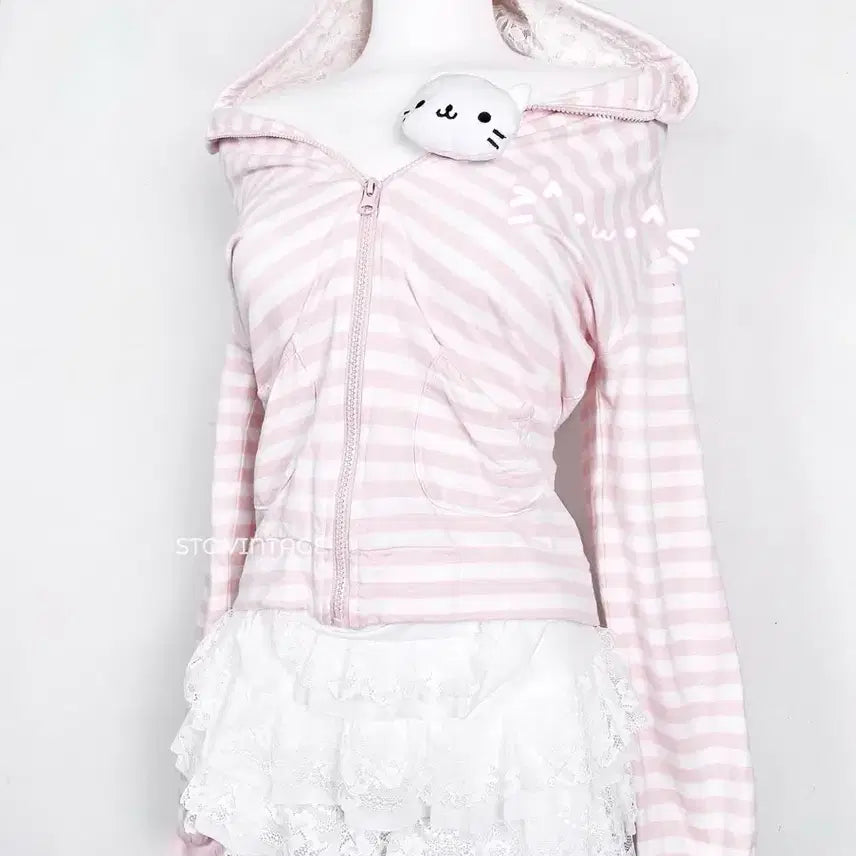 [BUNJANG] Lizlisa Kuma Mimi Zip-up Hoodie Pink / stc빈티지 쿠마미미 집업 핑크 진리 리즈리사 히메갸루 라떼갸루