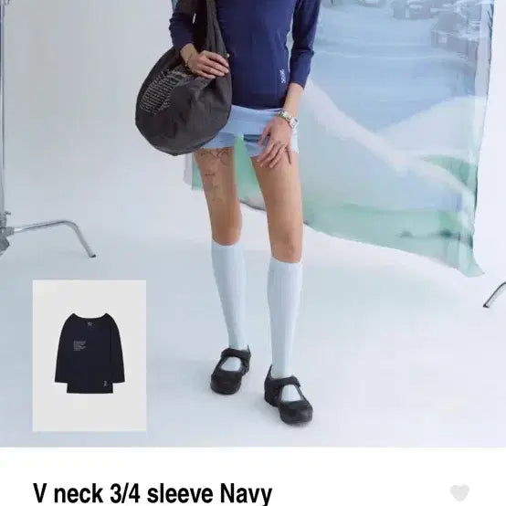 [BUNJANG] Wellbeing Express V-Neck 3/4 Sleeve Navy S / 웰빙익스프레스 V넥 3/4 sleeve 네이비 s