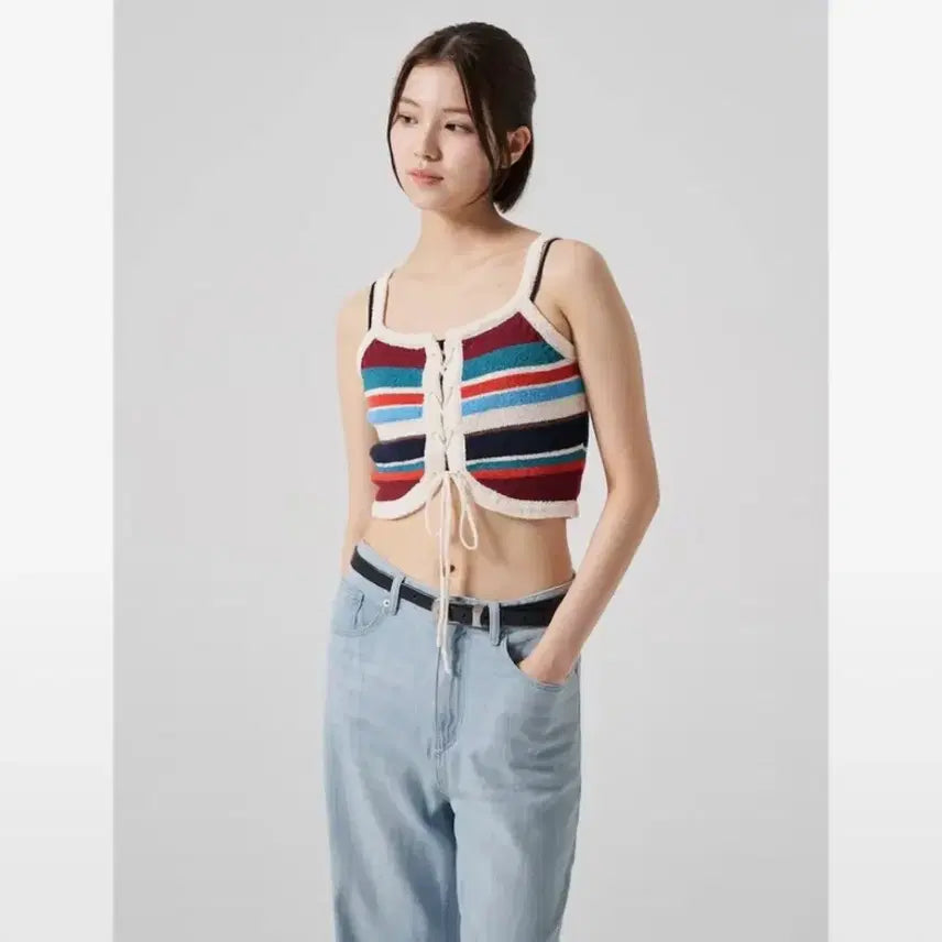 [BUNJANG] 8seconds Multi Stripe Knit Sleeveless Top / 에잇세컨즈 멀티 스트라이프 니트 슬리브리스