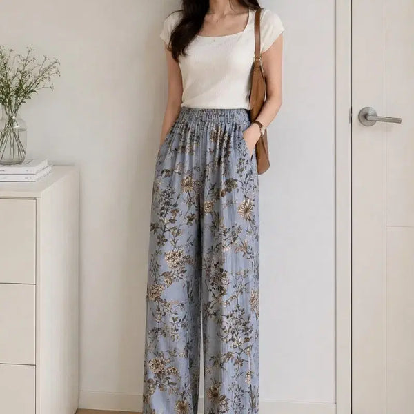 [BUNJANG] Flower Pattern Long Wide Pants / 플라워 패턴 롱 바지