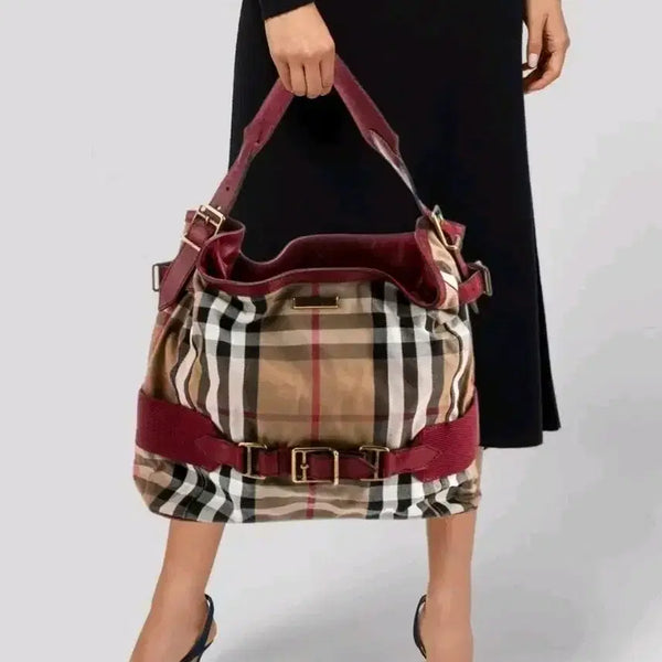 [BUNJANG] Burberry Check Hobo Bag Red Brown Shoulder Bag / 정품 버버리 체크 호보백 레드 브라운 숄더백