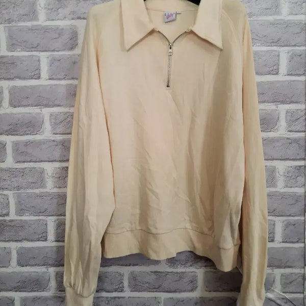 [BUNJANG] Ellegirl Half-Zip Sweatshirt Cream Ivory M / 엘르걸 하프집업 크림아이보리맨투맨 M/알뜰한여우