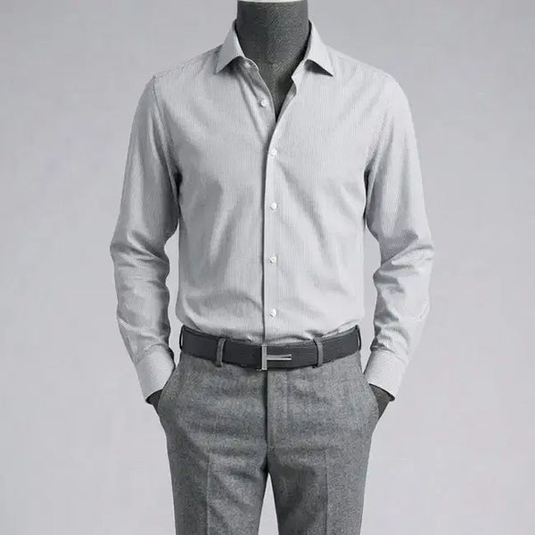 [BUNJANG] ZIOZIA And Z Gray Wide Collar Semi Stripe Shirt 100 / 지오지아 And Z / 그레이 와이드카라 세미 스트라이프 셔츠 / 100
