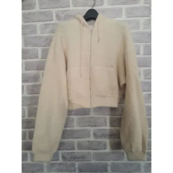 [BUNJANG] RVE Ivory Batwing Cropped Hoodie Cardigan / RVE 아이보리 가오리 크롭후드가디건/알뜰한여우