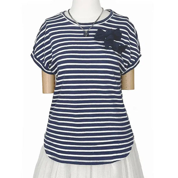 [BUNJANG] Comme des Garçons Comme ism Ribbon Stripe Raglan T-Shirt Vintage / 일본빈티지 꼼사이즘리본단가라스트라이프 래글런티 모리걸하구미룩갸루y2k히피