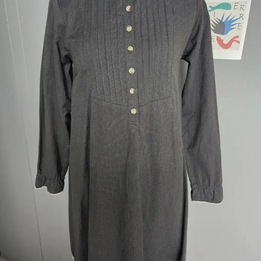 [BUNJANG] Vintage Dark Gray Long Shirt Dress / 빈티지 먹색 원피스 롱셔츠