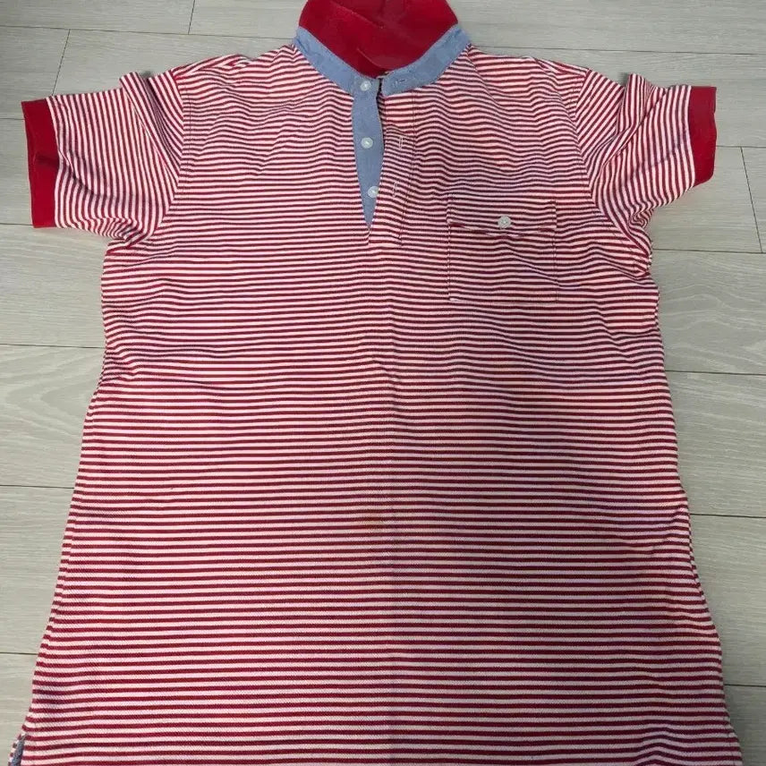 [BUNJANG] Uniqlo Striped Short-Sleeve Polo T-Shirt / 빨강/흰색 스트라이프 반팔 카라티  유니클로