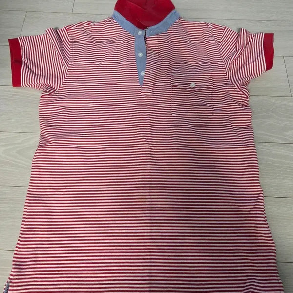 [BUNJANG] Uniqlo Striped Short-Sleeve Polo T-Shirt / 빨강/흰색 스트라이프 반팔 카라티  유니클로