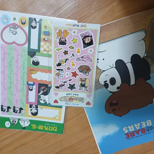 [BUNJANG] We Bare Bears Muji Notebook & Setouchi Apple Ballpoint Pen Stickers / 세풋보 볼펜 스티커 위베어베어스 무지 노트 세기말풋사과보습학원 스티커