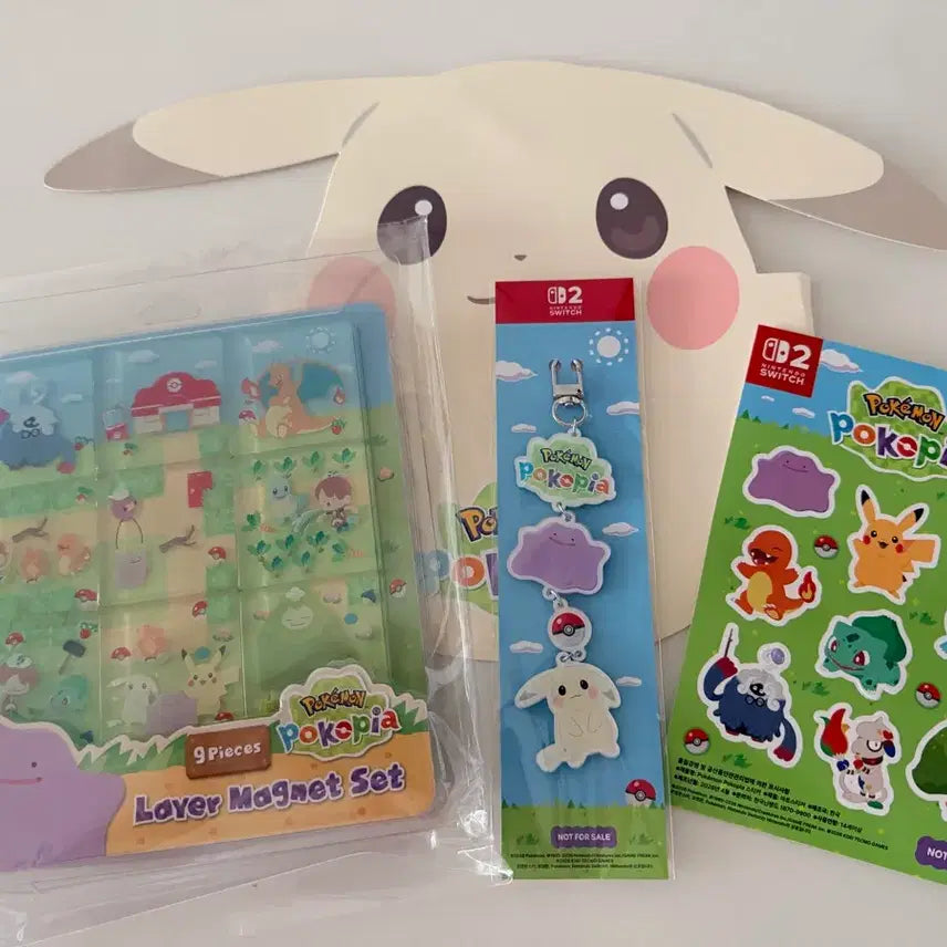 [BUNJANG] Pokemon Poccofia Magnet + Sticker + Chupachups Pikachu Sun Cap (Sealed) / [미개봉] 4종 일괄 포켓몬 닌텐도 포코피아 마그넷,키링, 스티커, 썬캡