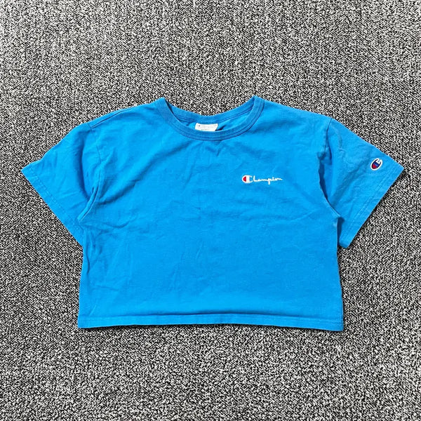 [BUNJANG] Vintage 9 Champion Cropped T-Shirt Blue / 빈티지9. 챔피온 크롭 반팔 티셔츠 반소매 블루