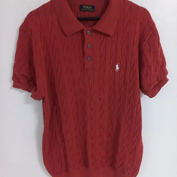 [BUNJANG] Polo Ralph Lauren Cable Short Sleeve Knit Polo Shirt / 폴로 랄프로렌 케이블 반팔 카라 니트