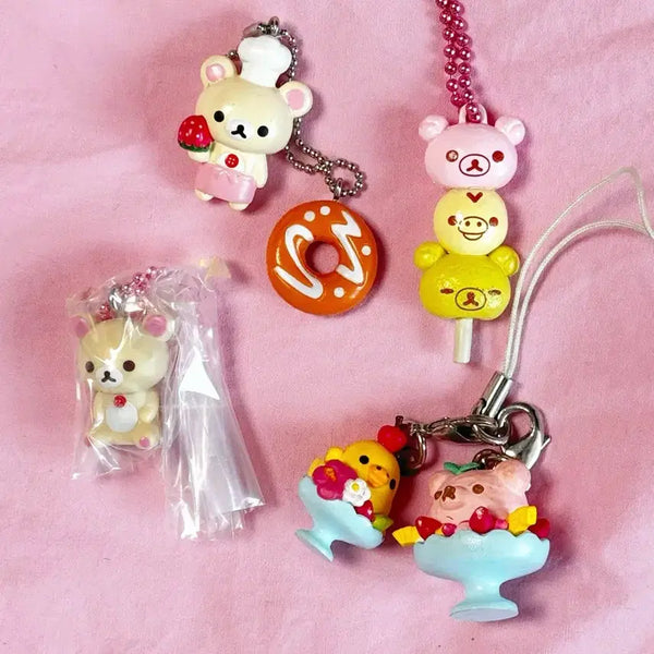 [BUNJANG] Rilakkuma Chef Keychain Charm Set (4 pieces) / [4set] 고전 코리락쿠마 요리사 키링 리락쿠마 카페 가챠 스트랩