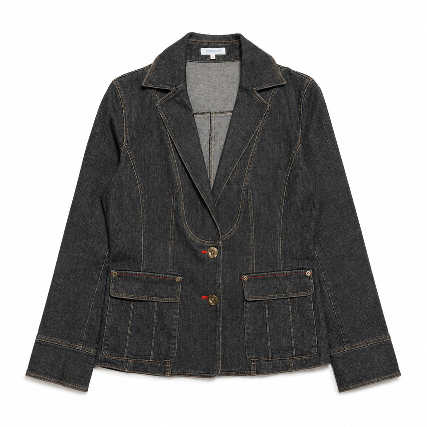 [BUNJANG] Japanese Vintage Y2K Amekaji Red Stitch Denim Blazer Jacket / JPN 00s 일본빈티지 Y2K 아메카지 레드 스티치 데님 블레이저 자켓