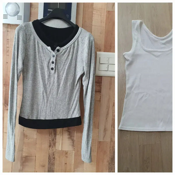 [BUNJANG] Ribbed Long Sleeve T-Shirt & Sleeveless Top Bundle / 골지긴팔 티셔츠/민소매(새상품)일괄