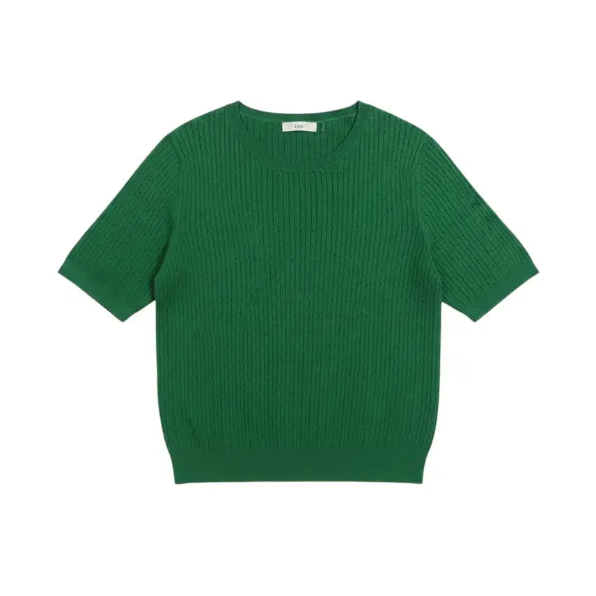 [BUNJANG] Women's Round Neck Cable Knit Short Sleeve Top / 여성F / ING 꽈배기 반팔 라운드니트GN 33-16